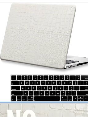 For MacBook Air 15” White Croc Texture Laptop Case with Black Keyboard Cover
